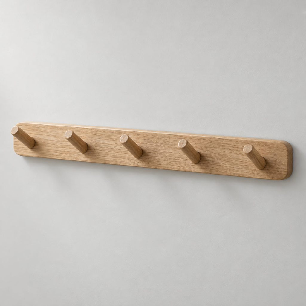 Wall Rail with Hooks — Natural oak — illustrative demo image