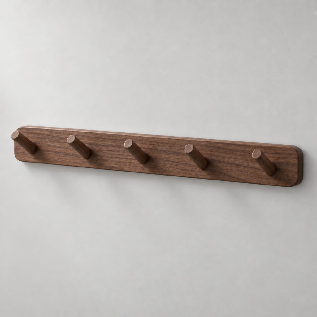 Wall Rail with Hooks — Walnut — illustrative demo image