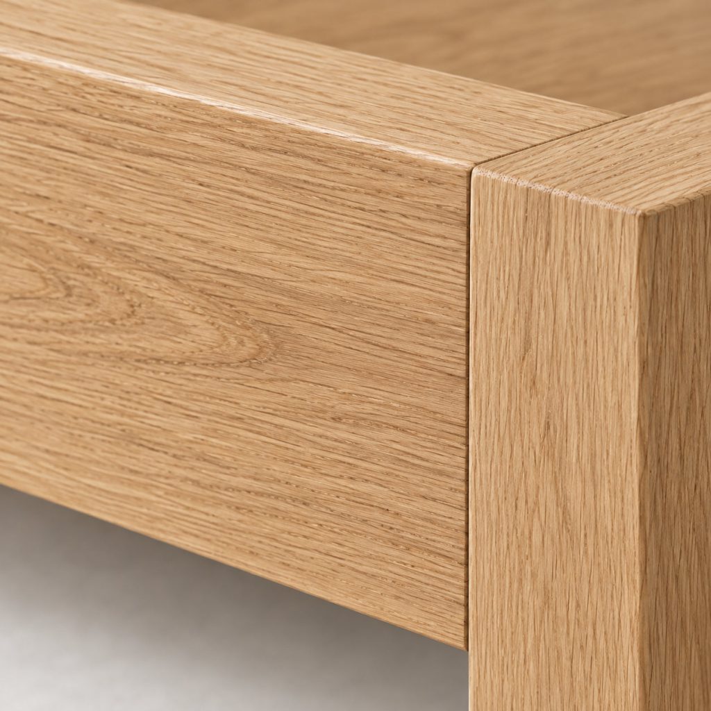 Low Bed Frame — Natural oak finish detail
