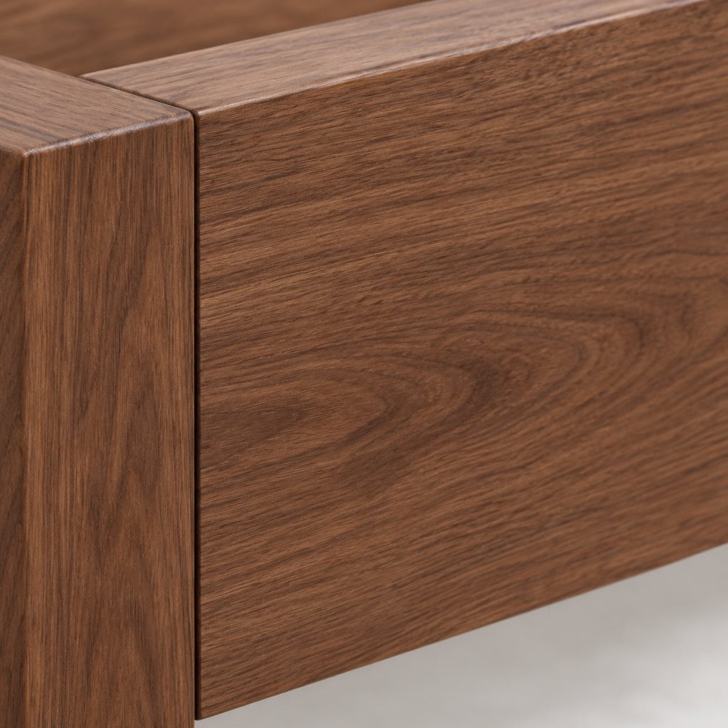 Low Bed Frame — Walnut finish detail