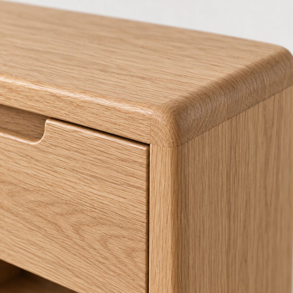 Bedside Table — Rounded around the edge.
