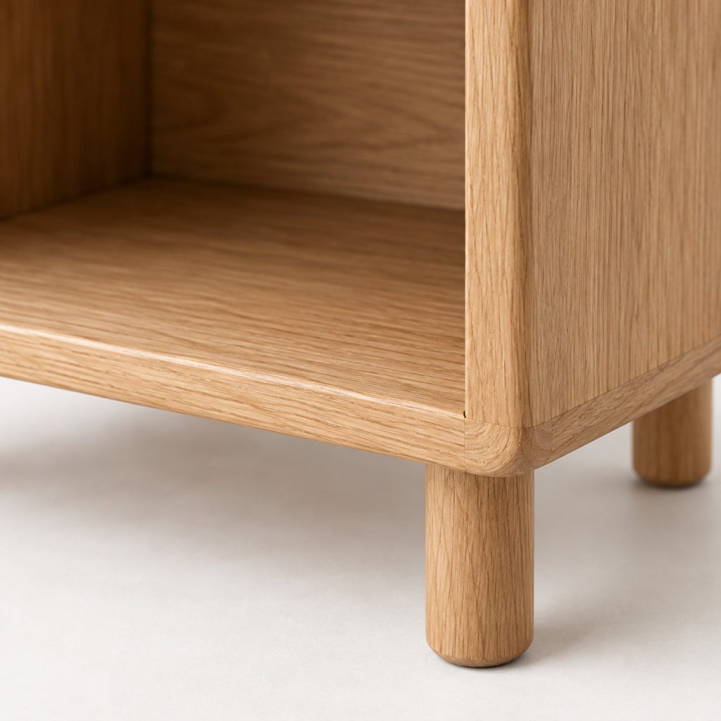 Bedside Table — An open lower shelf.