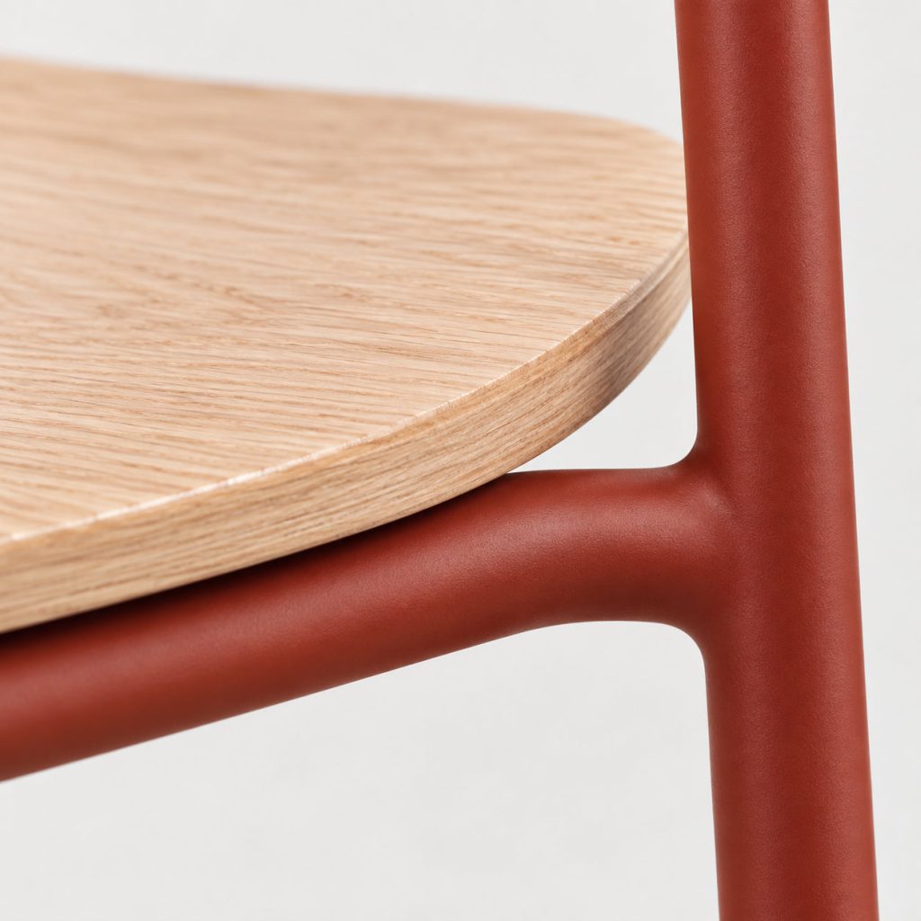 Stack Chair — Oak / Rust finish detail