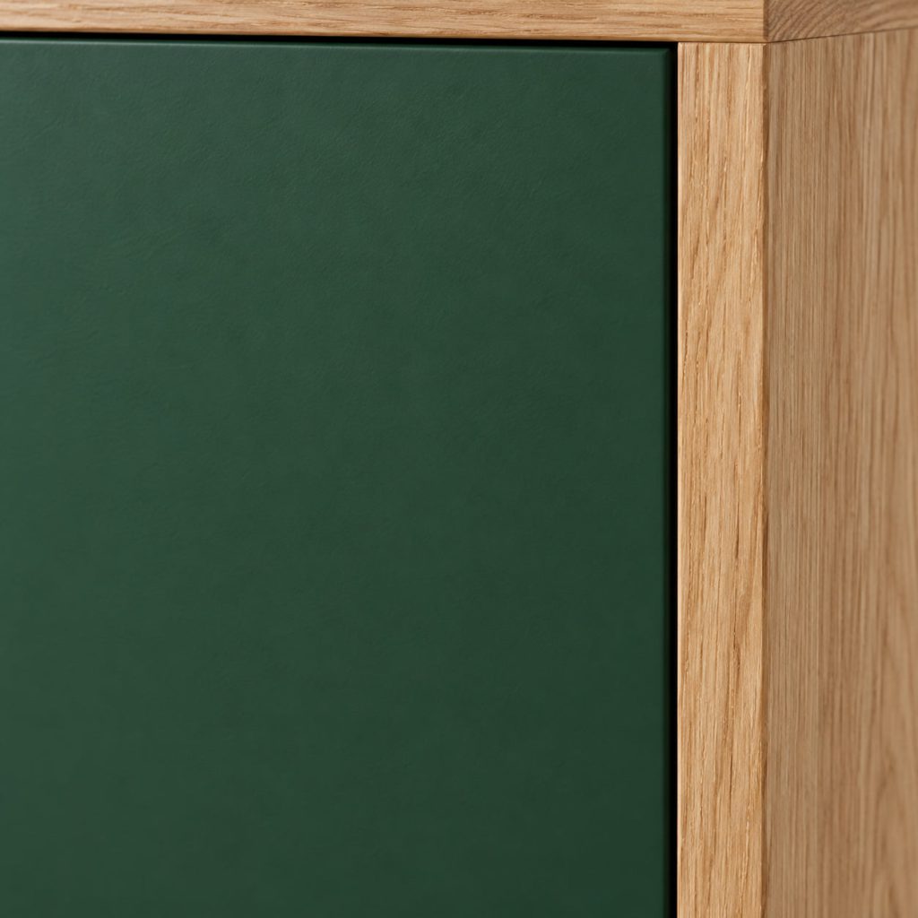 Entry Cabinet — Oak / Forest finish detail