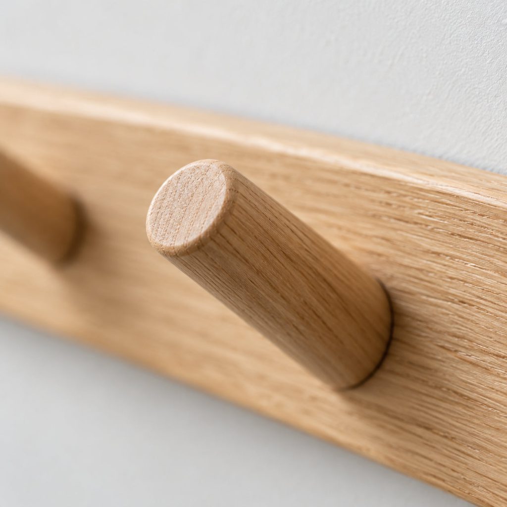 Wall Rail with Hooks — Round in profile.