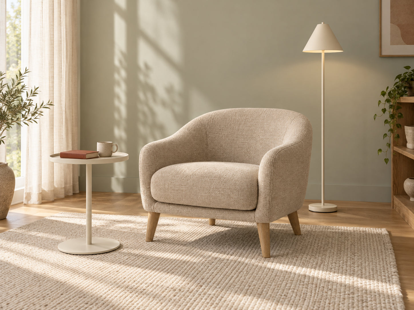 Reading corner with the Cove chair, Disc side table and Stem floor lamp