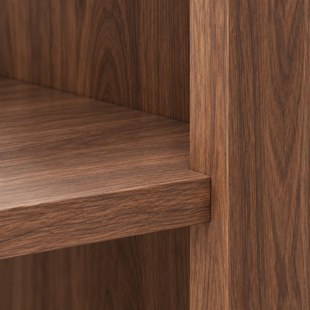Column Shelf — Walnut finish detail