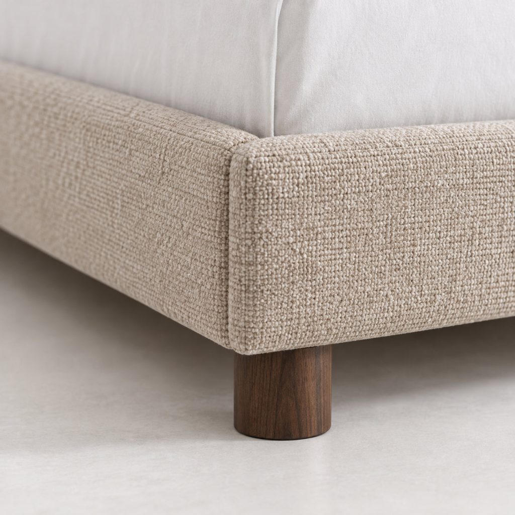 Soft Headboard Bed — A warmer contrast.
